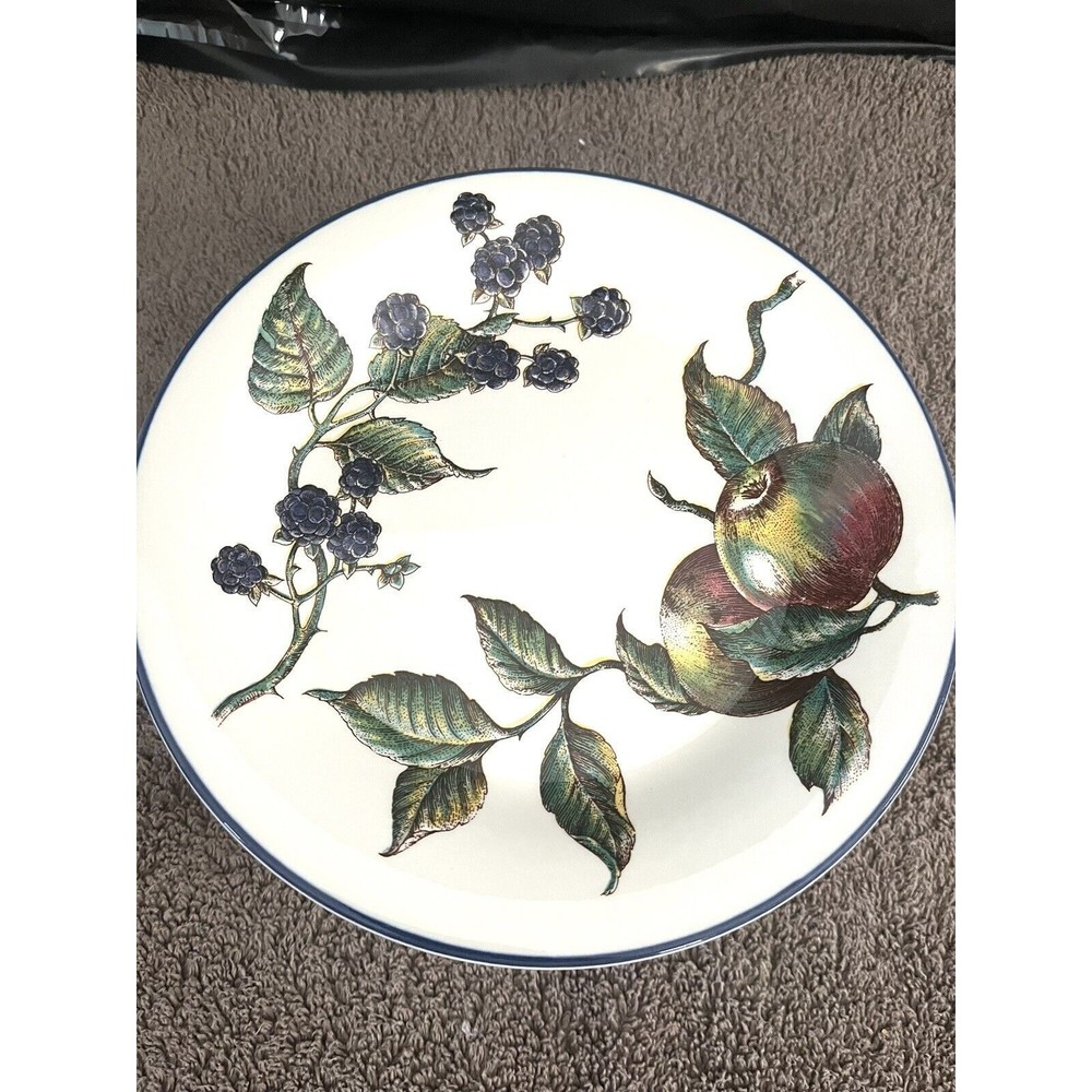 PIER 1 MACINTOSH Set of 8 SALAD PLATES 7 7/8" FRUIT BLUE RIM ENGLAND ANGLETERRE